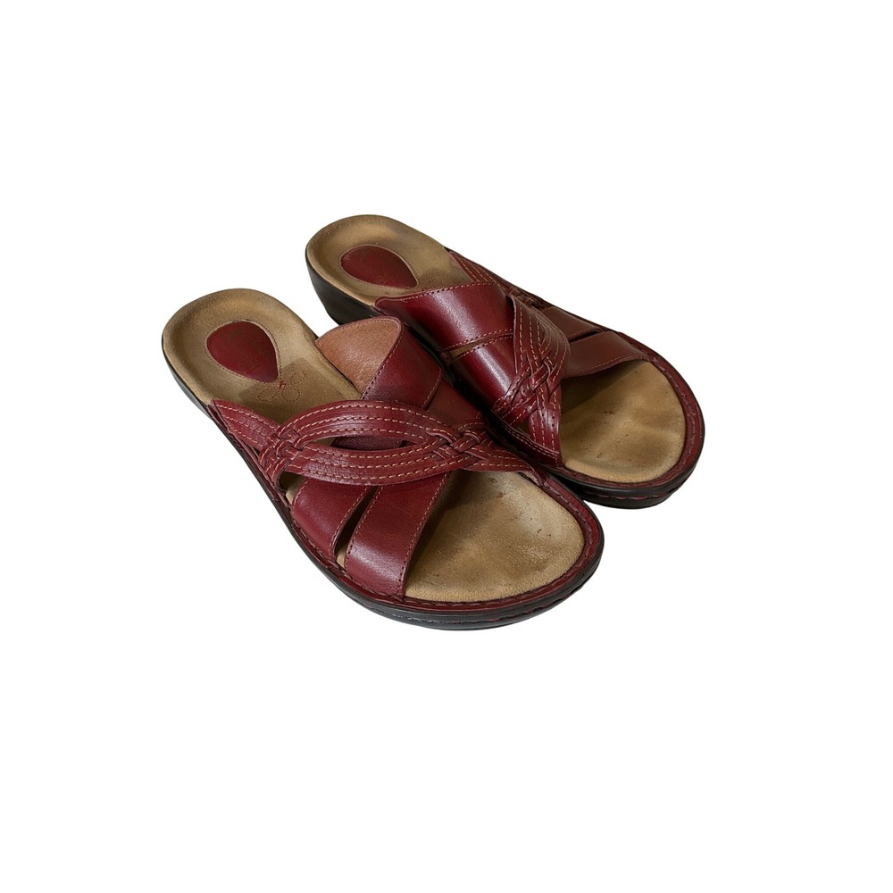 Clarks Artisian Burgundy Red Leather Slip On Sandals Braided Strap Casual 8
